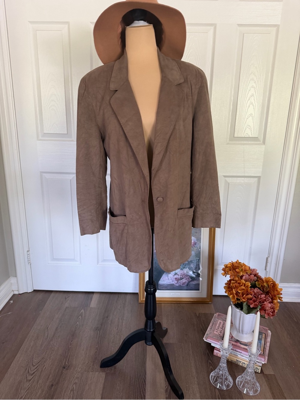 Brown Taupe Faux Suede Blazer Jacket